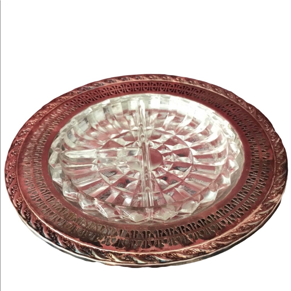 Vtg Rogers By Oneida Silver Plate Glass Ashtray